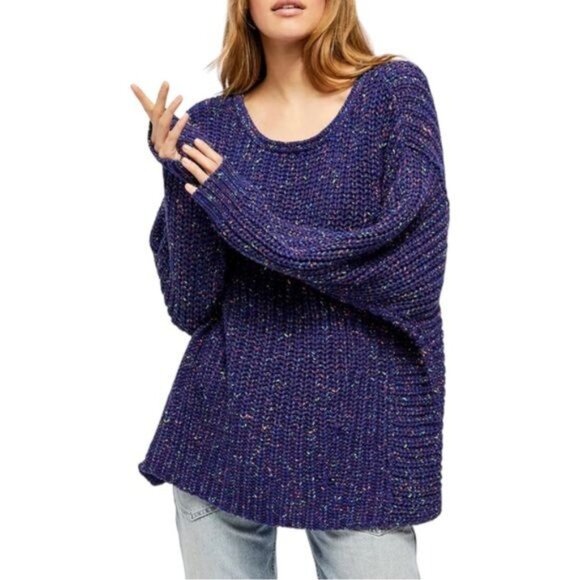 New FREE PEOPLE Neon Lights Cotton Blend Pullover Sweater in Midnight  Size S - Picture 1 of 9